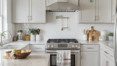 Kitchen refresh ideas for low, mid, and high budgets showing cabinet, countertop, and fixture upgrades.