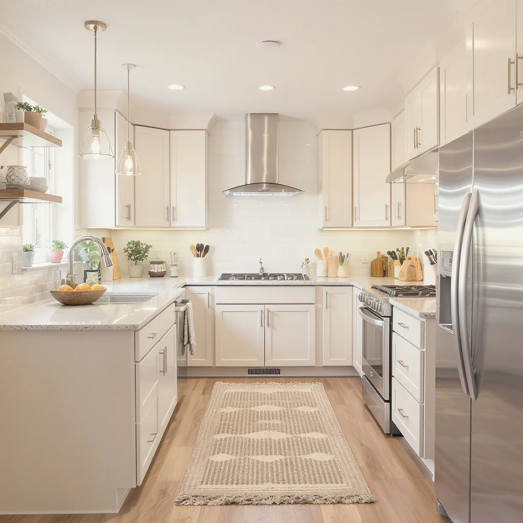 Bright Kitchen With Painted Cabinets New Hardware A Rug And