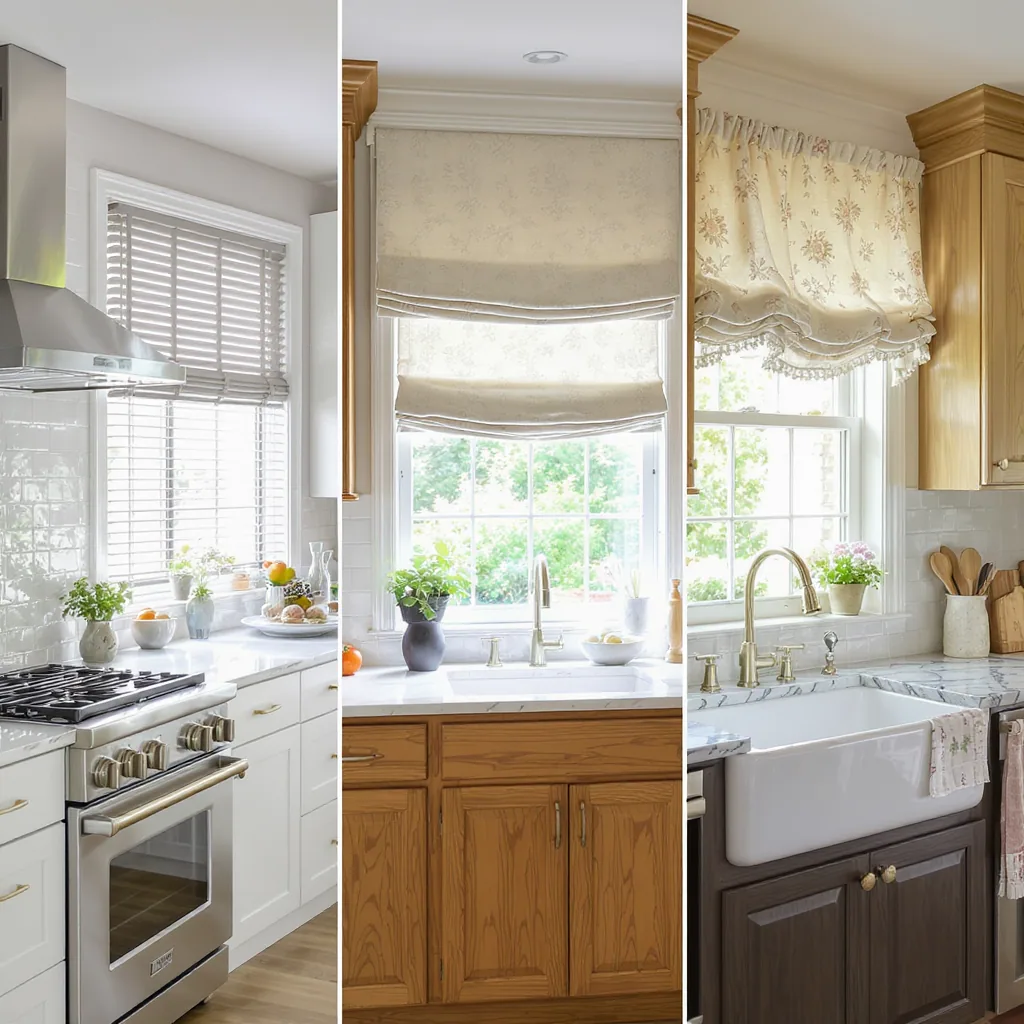 Split-image Showing A Modern Transitional And Cottage Kitchen With Different