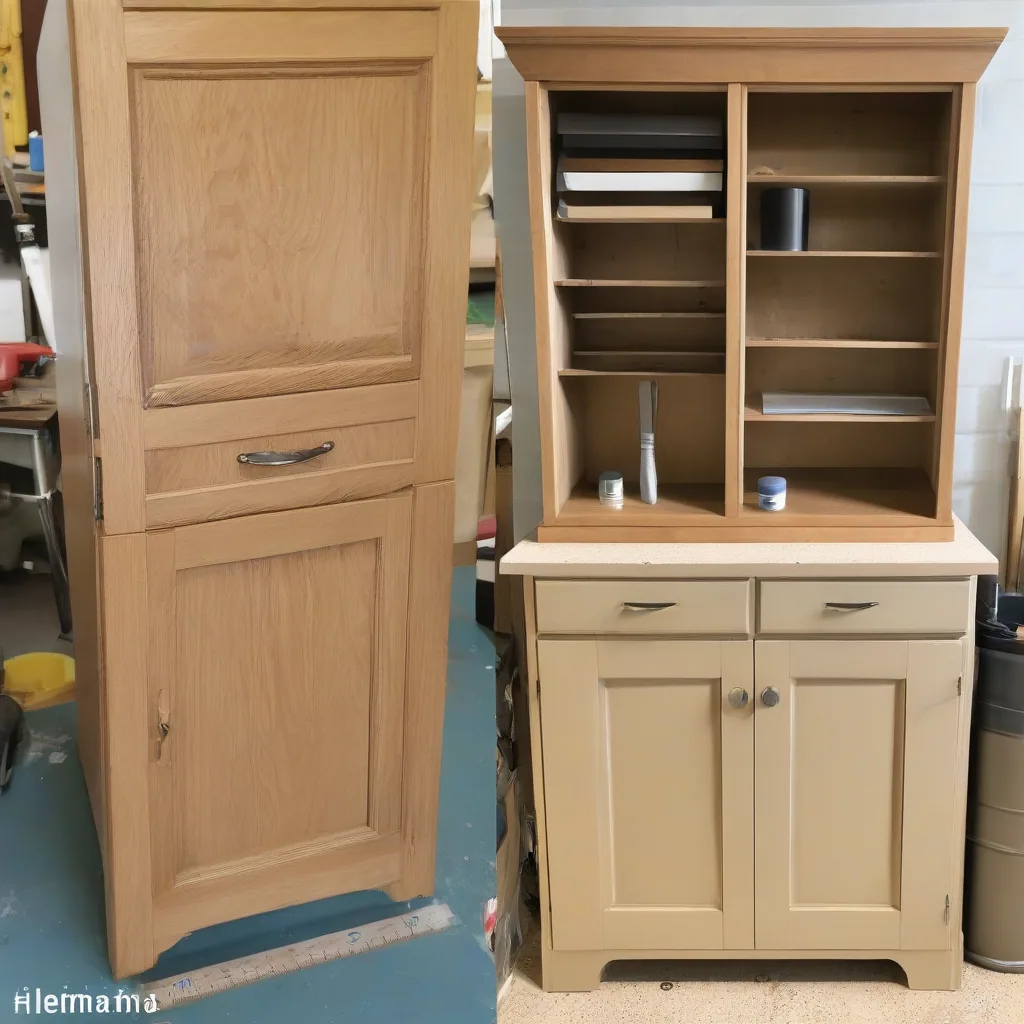Side-by-side Comparison Of An Old Oak Cabinet Door And A