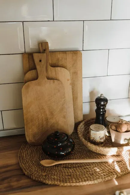 Wooden Cutting Board With A Kitchen Accessory Checklist