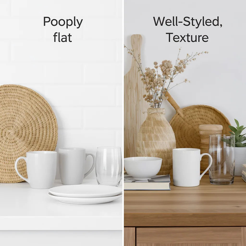 Comparison Of Poorly Styled And Well-styled Countertop Vignettes