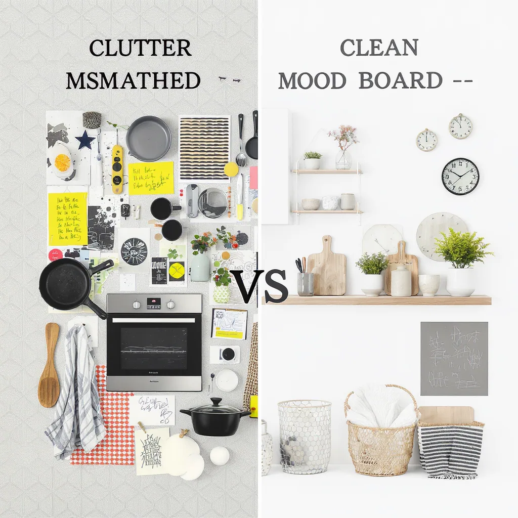 Side-by-side Comparison Of A Cluttered Versus Cohesive Kitchen Mood Board
