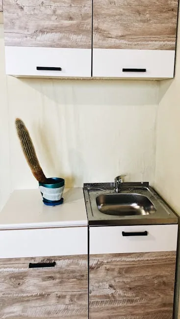 Kitchen Countertop Vignette With Decor And A Plant