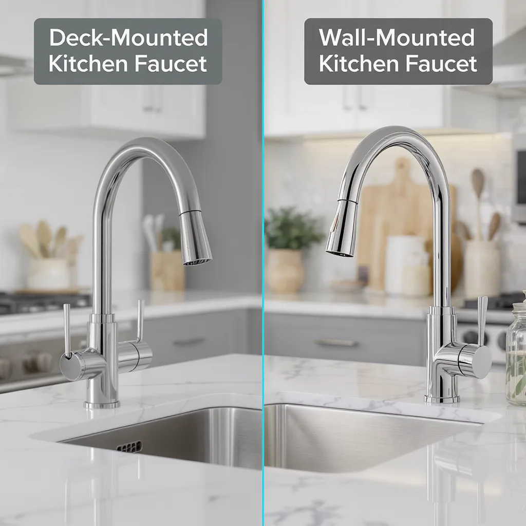Side-by-side Comparison Of Deck-mounted And Wall-mounted Kitchen Faucets In A