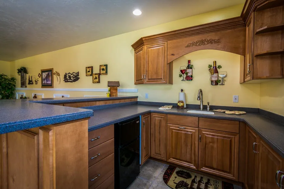 Painted Kitchen Cabinets With A Warm Honey-toned Wood Finish