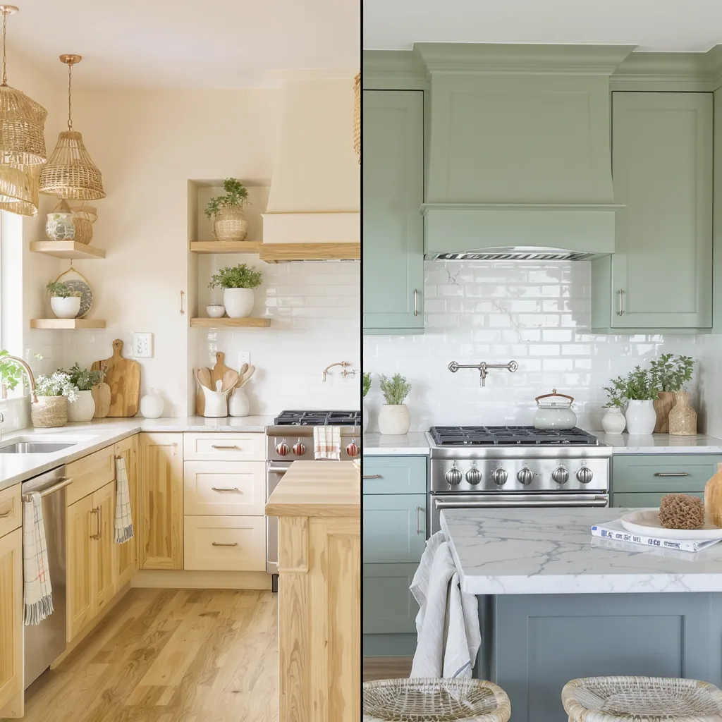 Split Image Showing Warm And Cool Kitchen Mood Boards