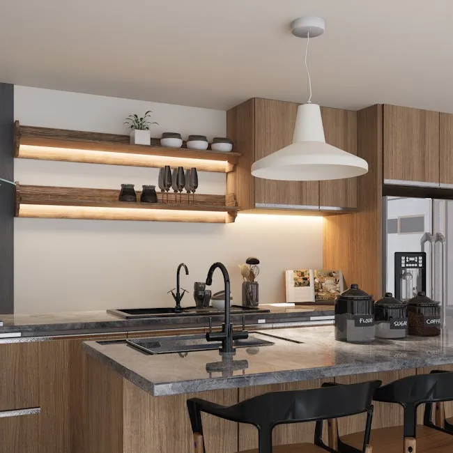 Modern Kitchen With Dark Cabinets And Under-cabinet Lighting